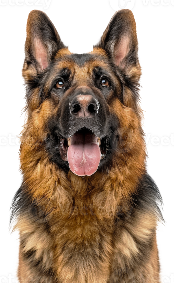 AI generated Alert German Shepherd dog with tongue out looking friendly on transparent background - stock png. png