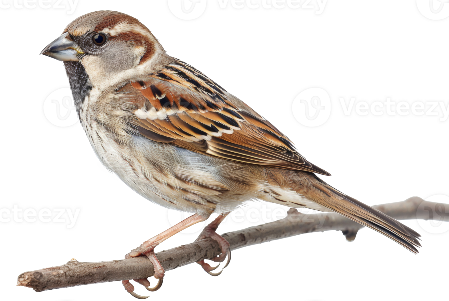 AI generated Sparrow perched on a branch on transparent background - stock png. png
