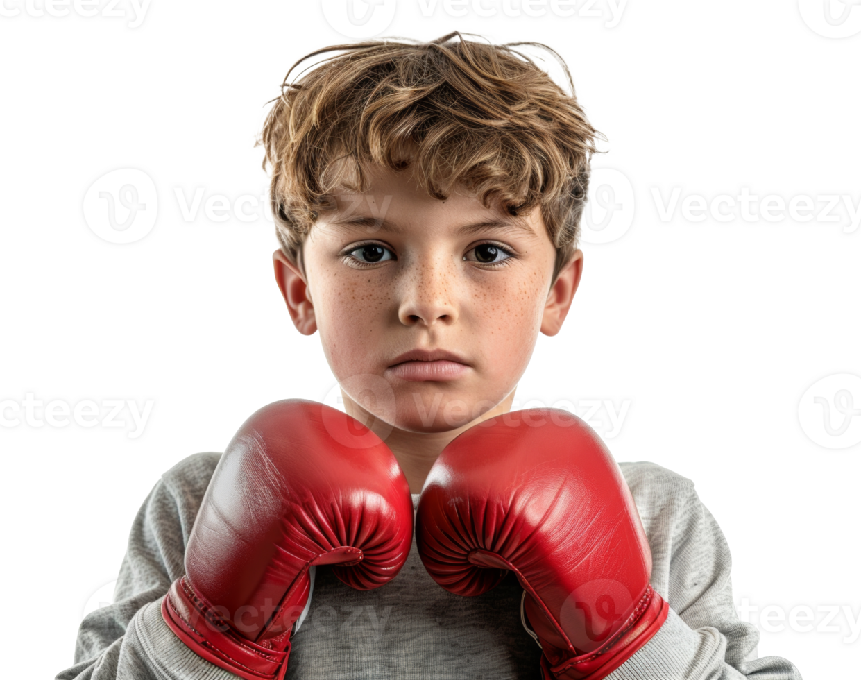 AI generated Youthful boxer in red gloves ready for athletic training on transparent background - stock png. png