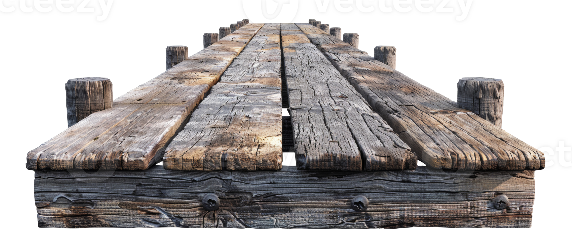 AI generated Textured old wooden dock on transparent background - stock png. png