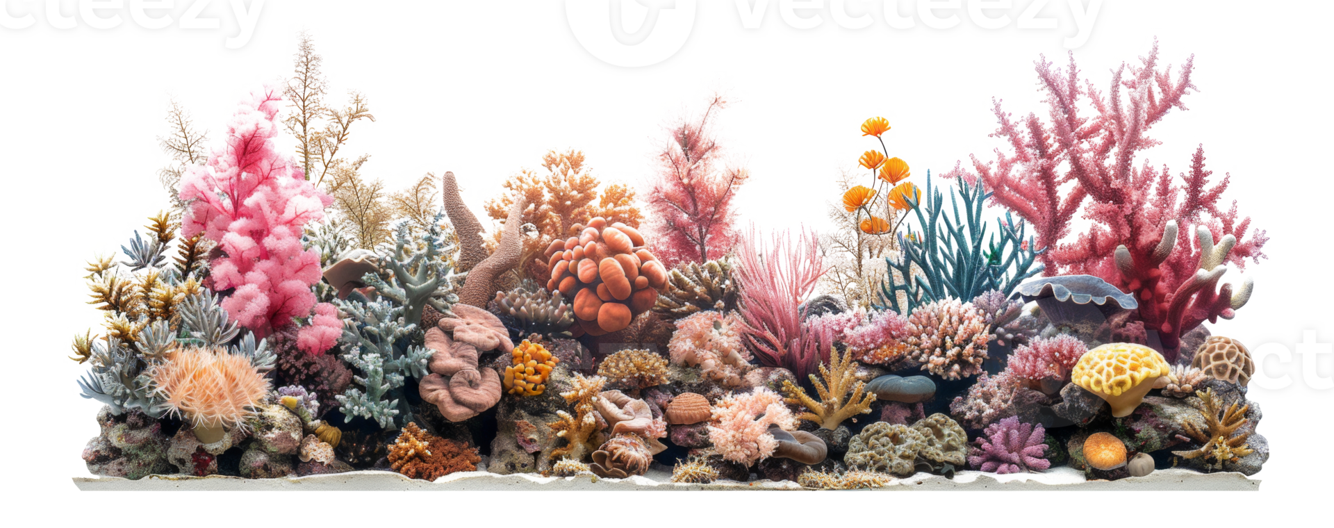 AI generated Diverse and colorful coral reef ecosystem underwater landscape on transparent background - stock png. png
