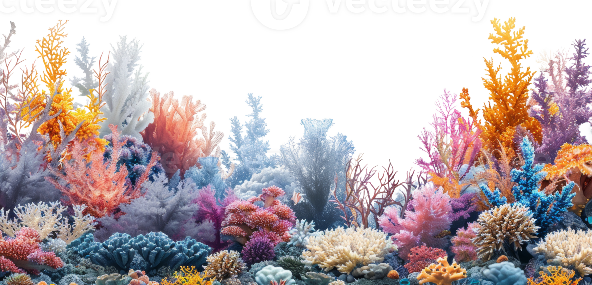 AI generated Diverse and colorful coral reef ecosystem underwater landscape on transparent background - stock png. png