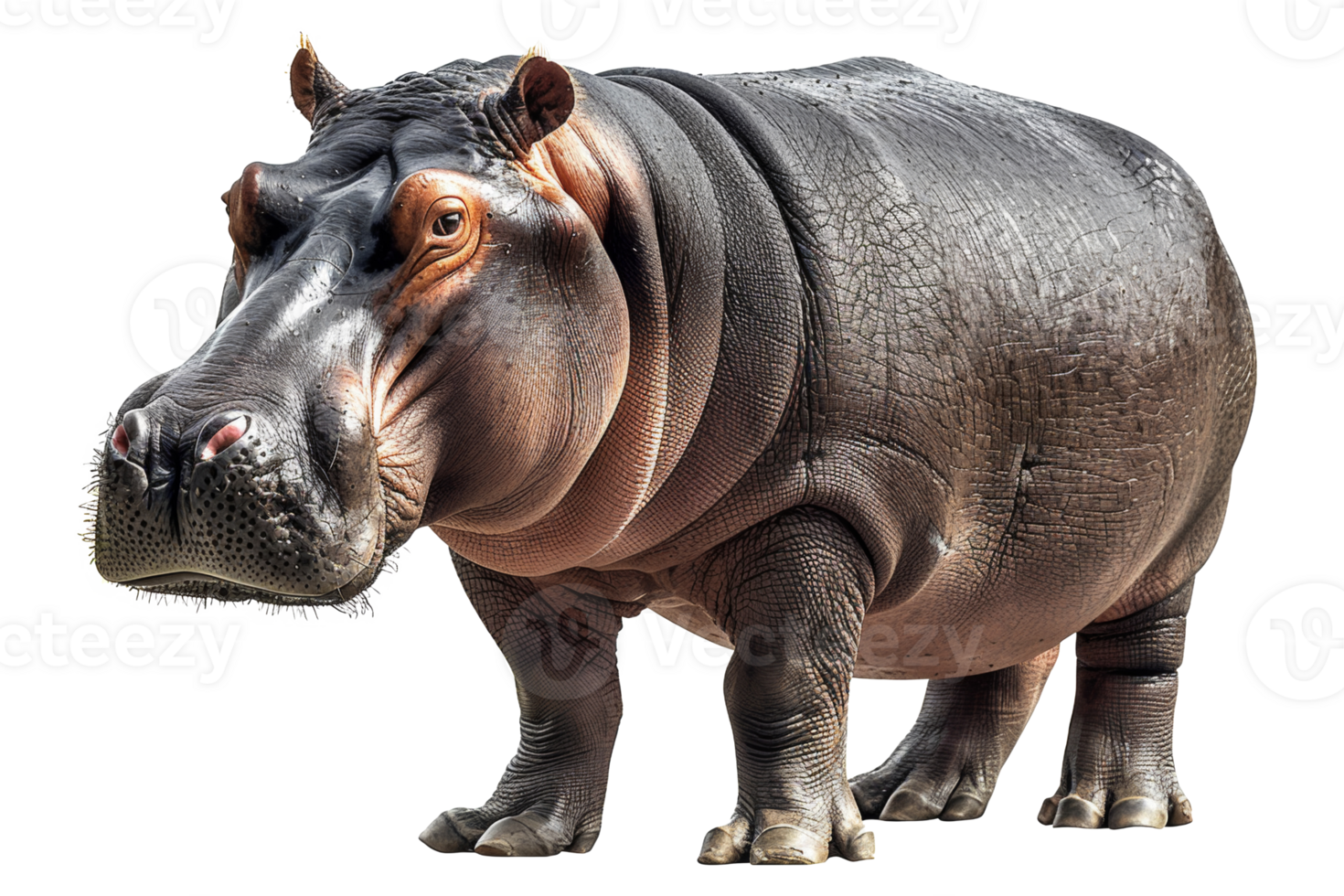 AI generated Majestic hippopotamus standing with powerful presence on transparent background - stock png. png