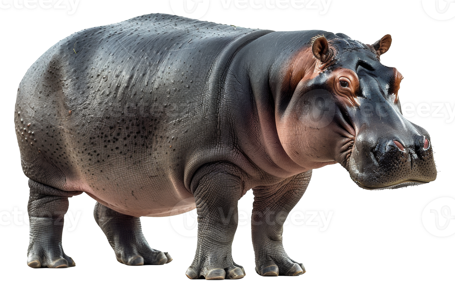 AI generated Majestic hippopotamus standing with powerful presence on transparent background - stock png. png