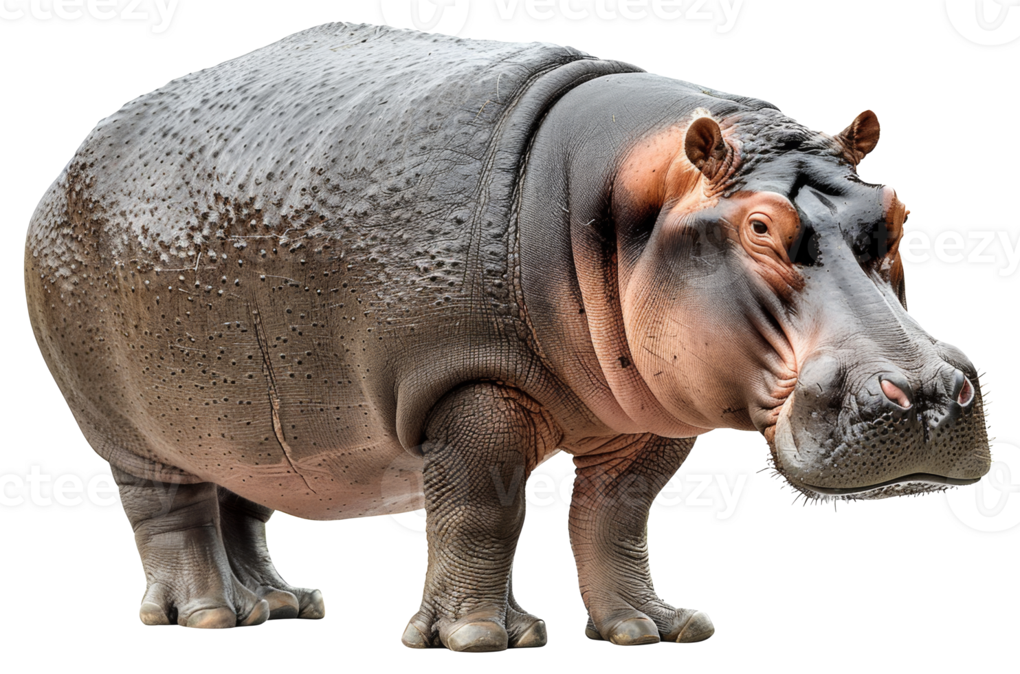 AI generated Majestic hippopotamus standing with powerful presence on transparent background - stock png. png