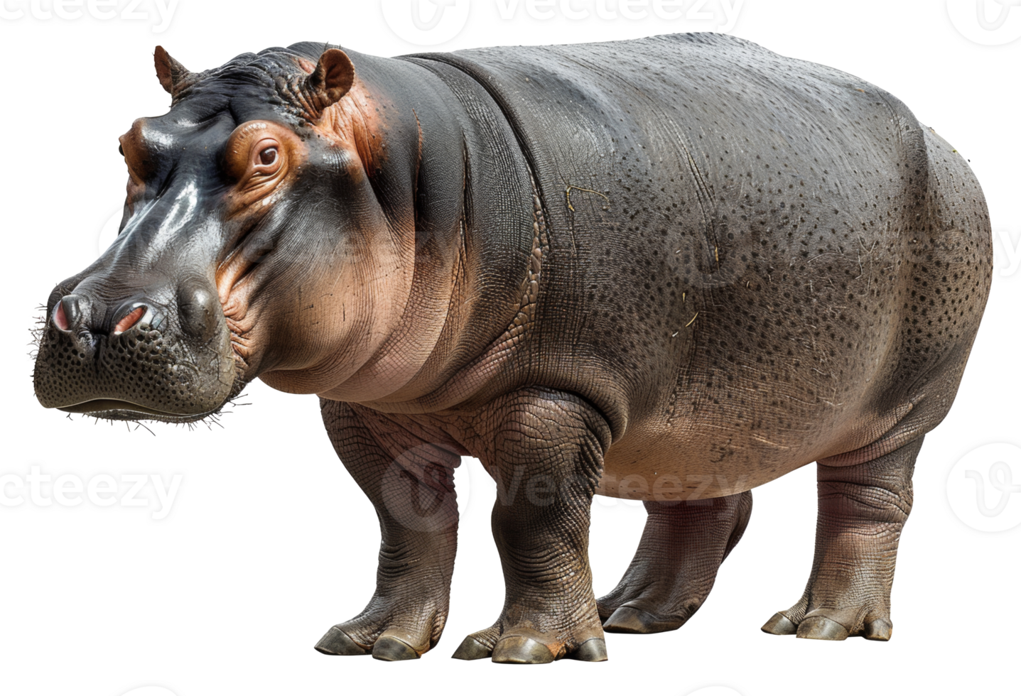 AI generated Majestic hippopotamus standing with powerful presence on transparent background - stock png. png