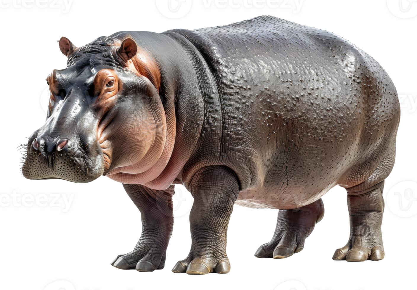 AI generated Majestic hippopotamus standing with powerful presence on transparent background - stock png. png