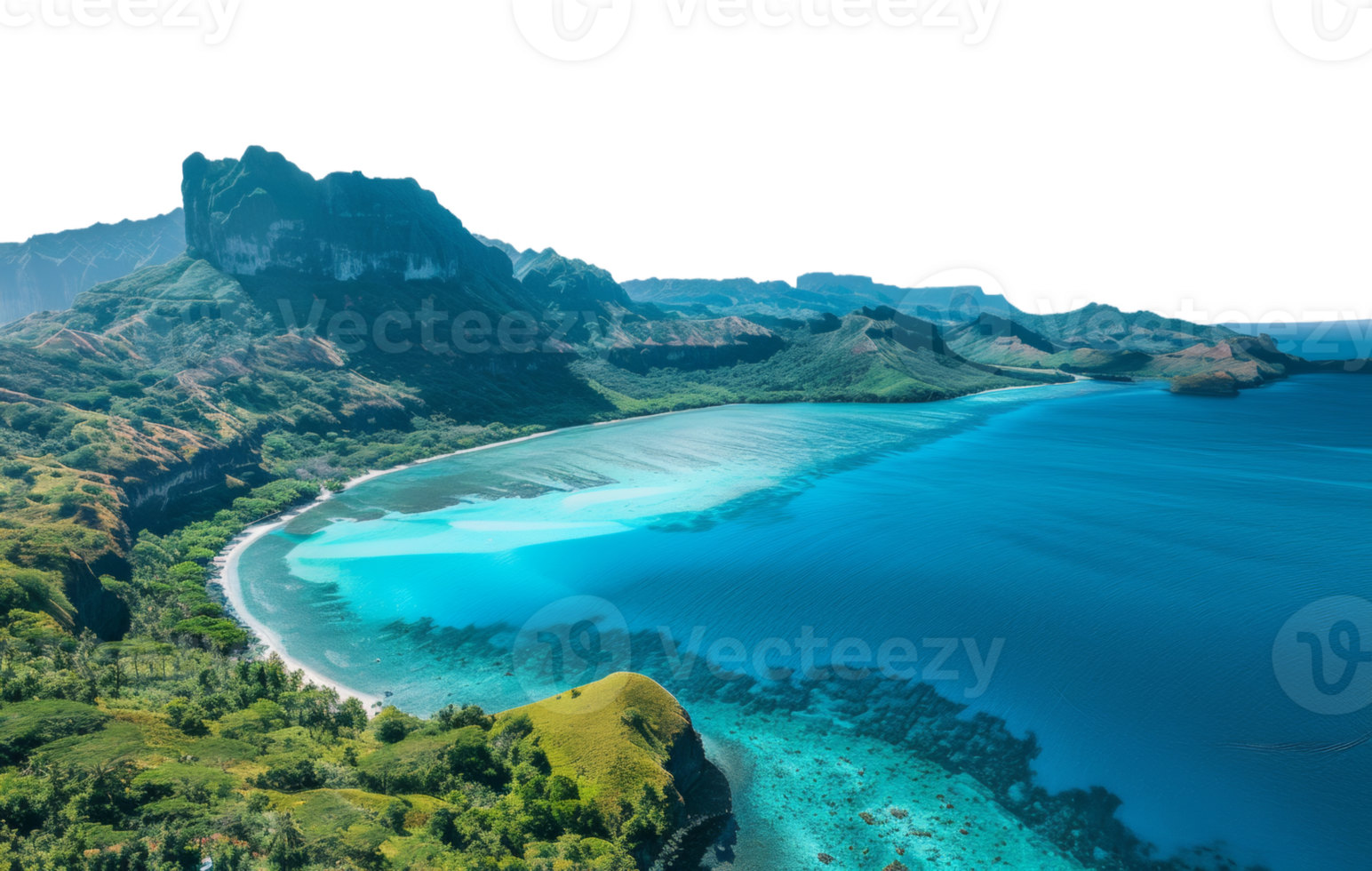 AI generated Serene tropical lagoon with azure waters and green cliffs on transparent background - stock png. png