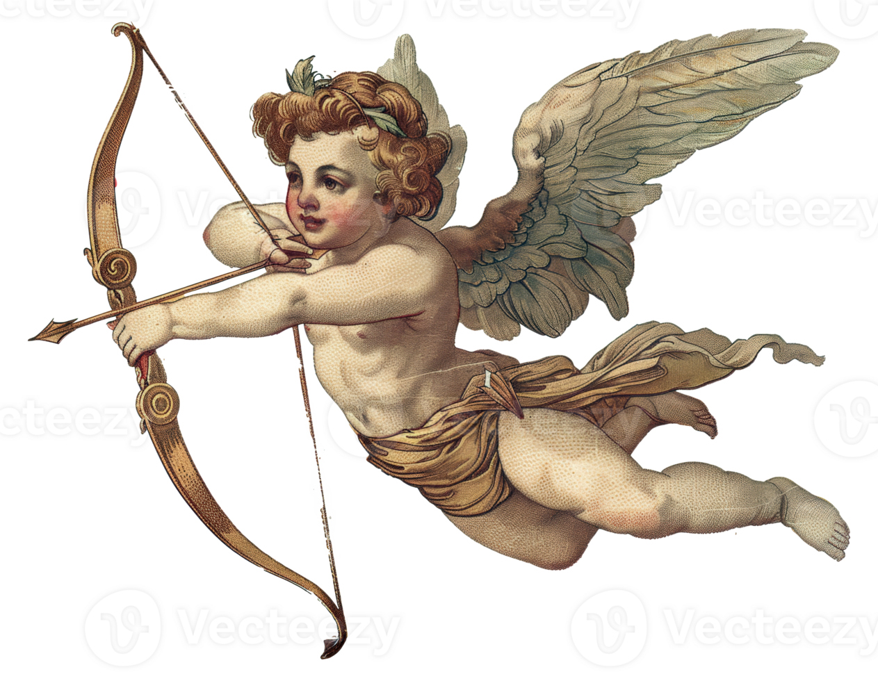 AI generated Vintage illustration of a cupid with bow and