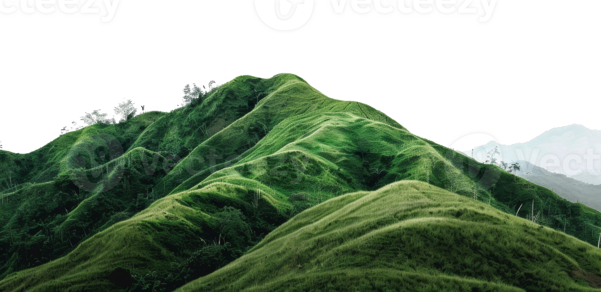 AI generated Serene rolling green hills in a lush pastoral landscape on transparent background - stock png. png