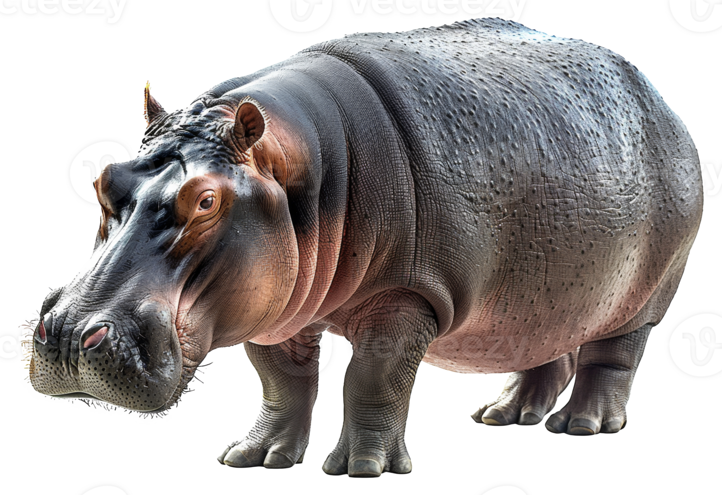 AI generated Majestic hippopotamus standing with powerful presence on transparent background - stock png. png