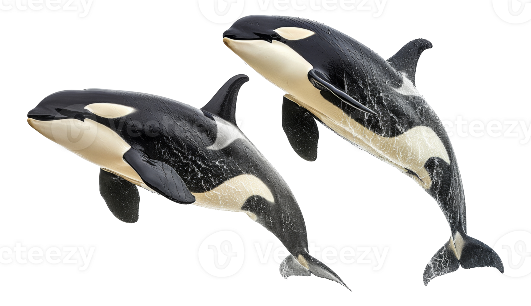 AI generated Pair of orcas swimming together in the ocean on transparent background - stock png. png