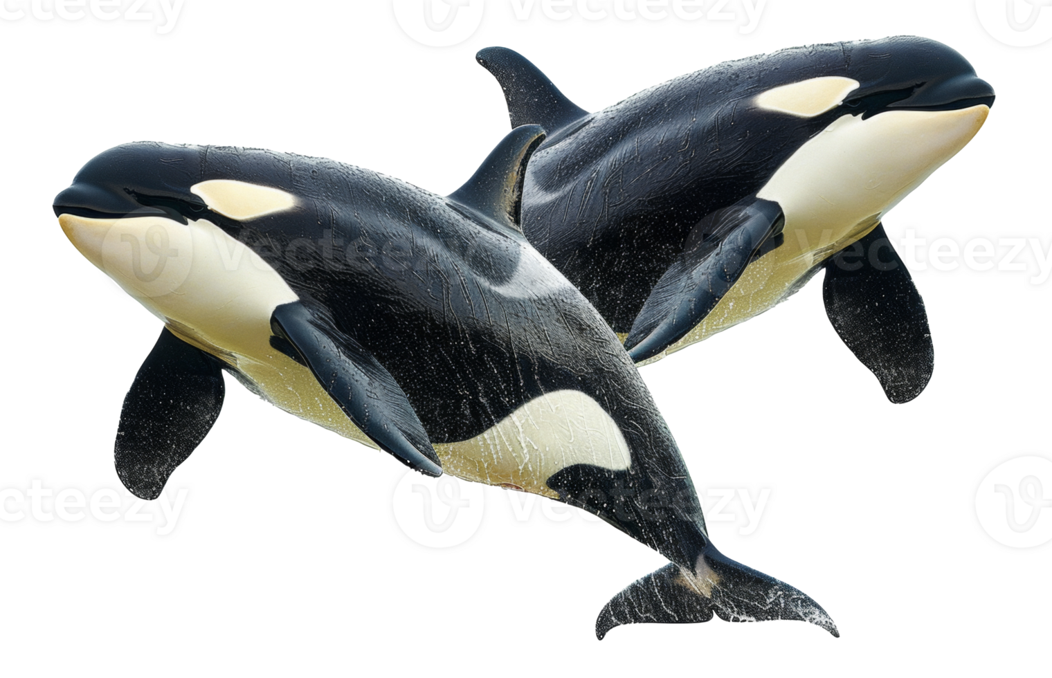 AI generated Pair of orcas swimming together in the ocean on transparent background - stock png. png
