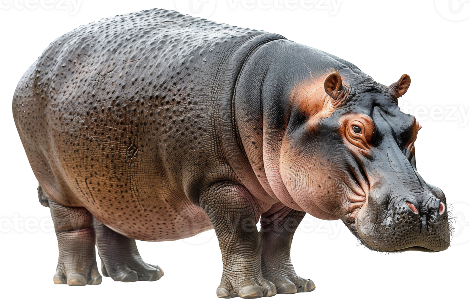 AI generated Majestic hippopotamus standing with powerful presence on transparent background - stock png. png