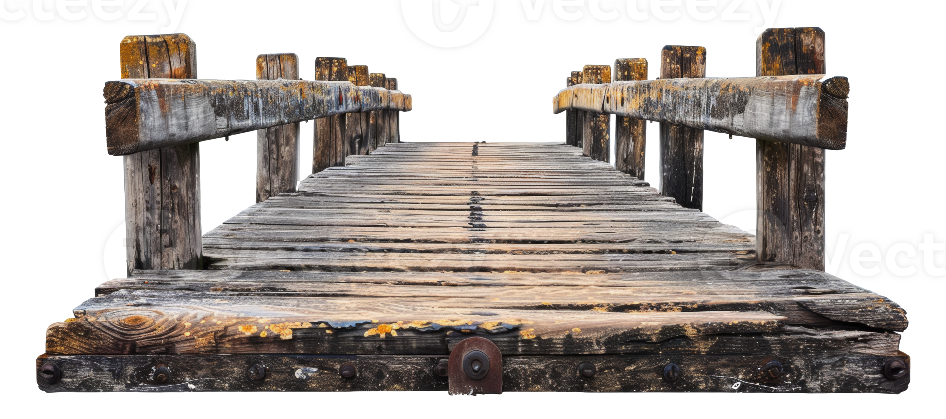 AI generated Wooden pier with rope on transparent background - stock png. png