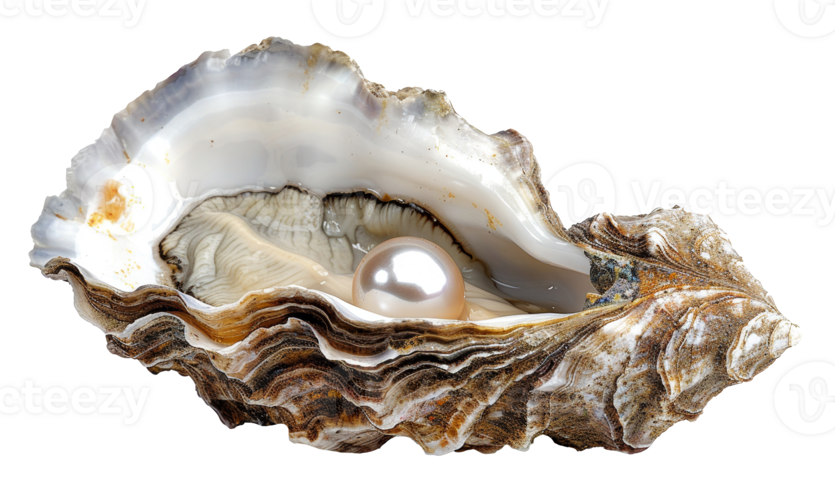 AI generated Lustrous pearl nestled within a natural oyster shell on transparent background - stock png. png