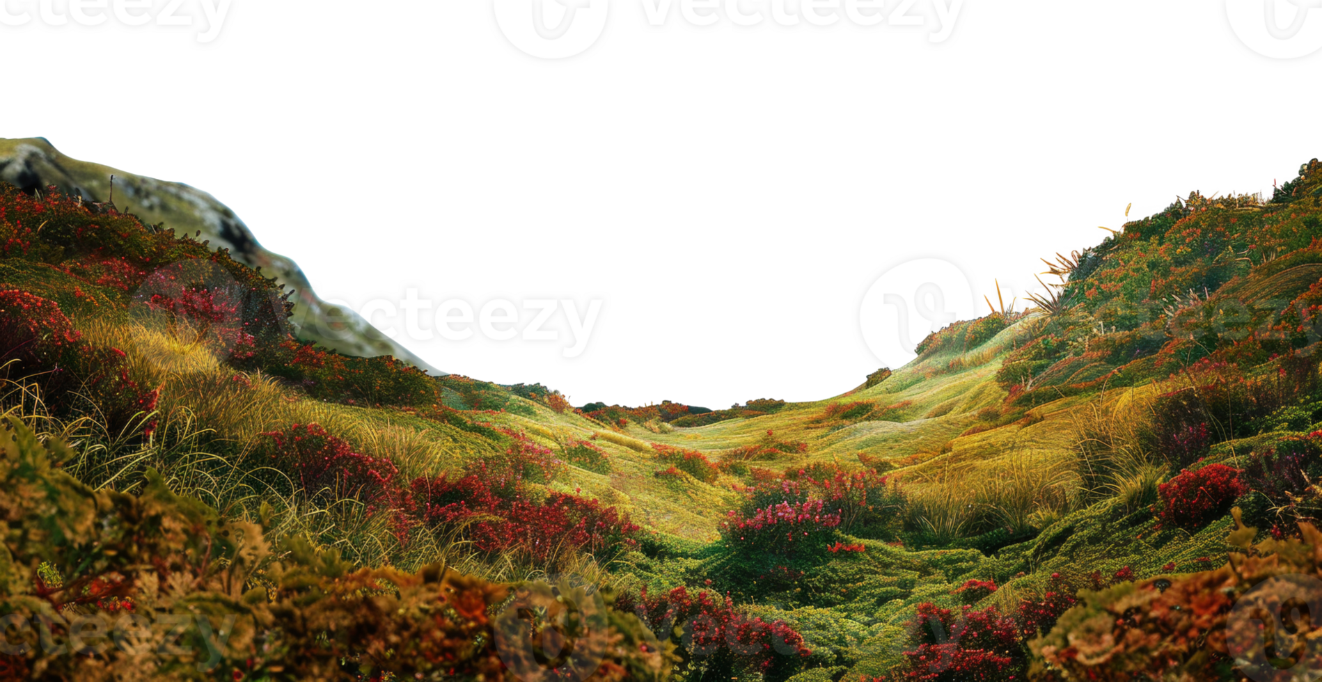 AI generated Rolling hills adorned with vibrant autumn foliage on transparent background - stock png. png