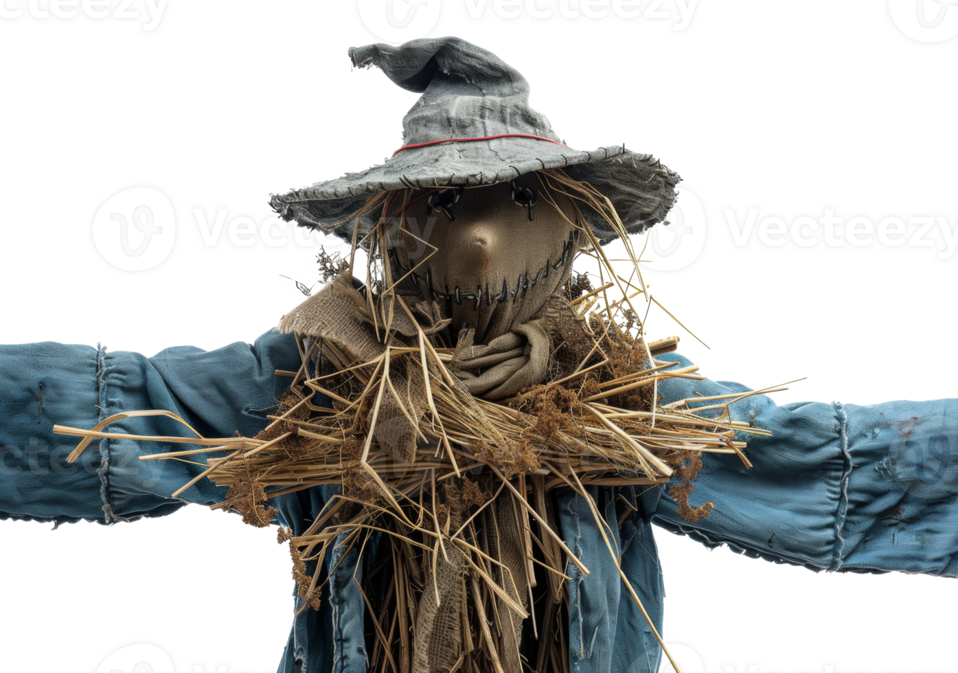 AI generated Handmade scarecrow guarding the autumn harvest field on transparent background - stock png. png