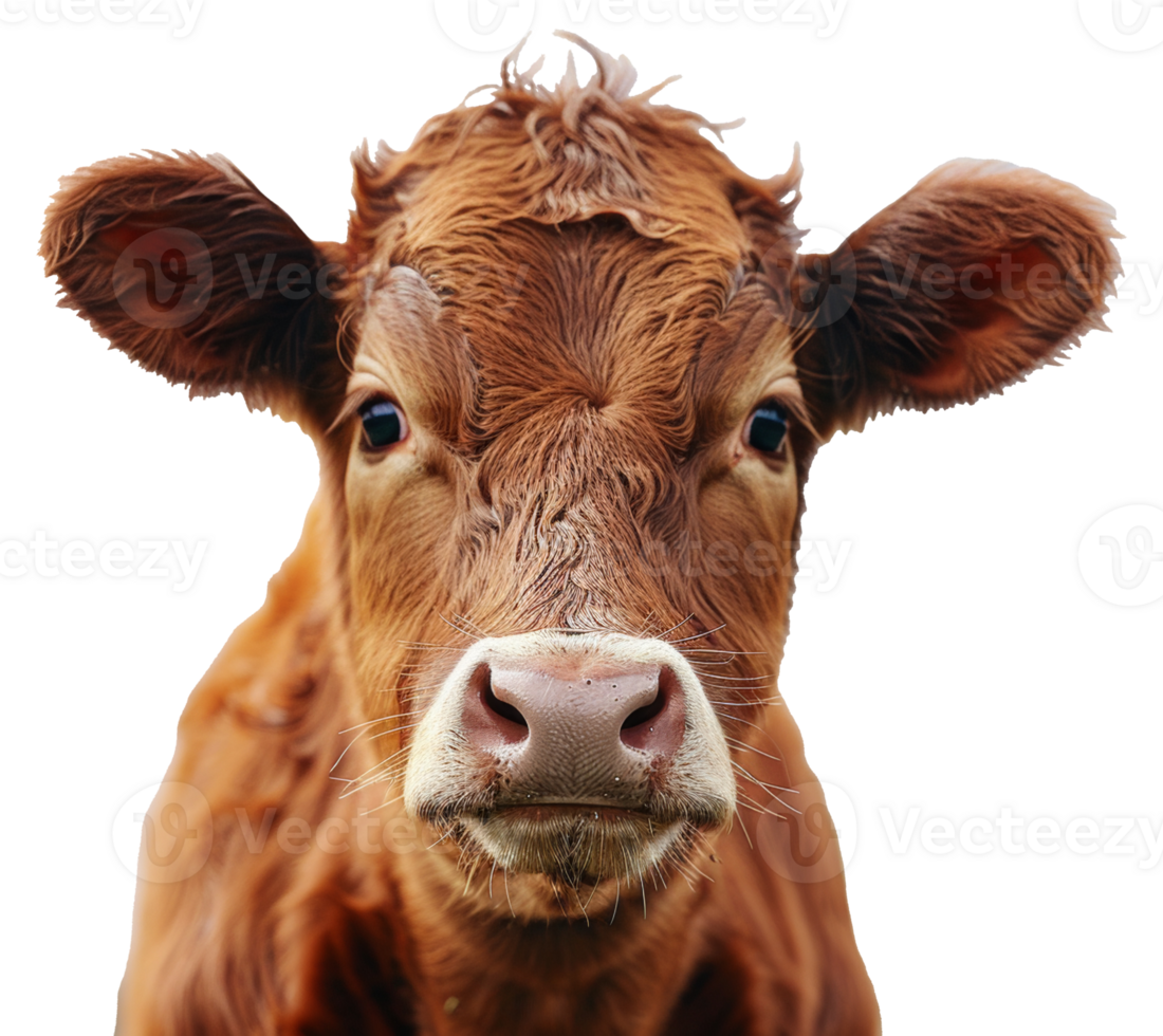 ai genererad vänlig brun ko med mjuk ögon på transparent bakgrund - stock png. png