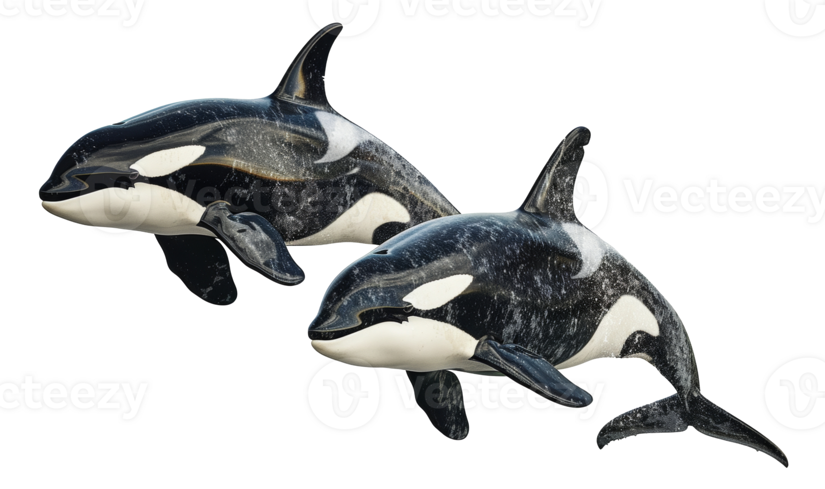 AI generated Pair of orcas swimming together in the ocean on transparent background - stock png. png