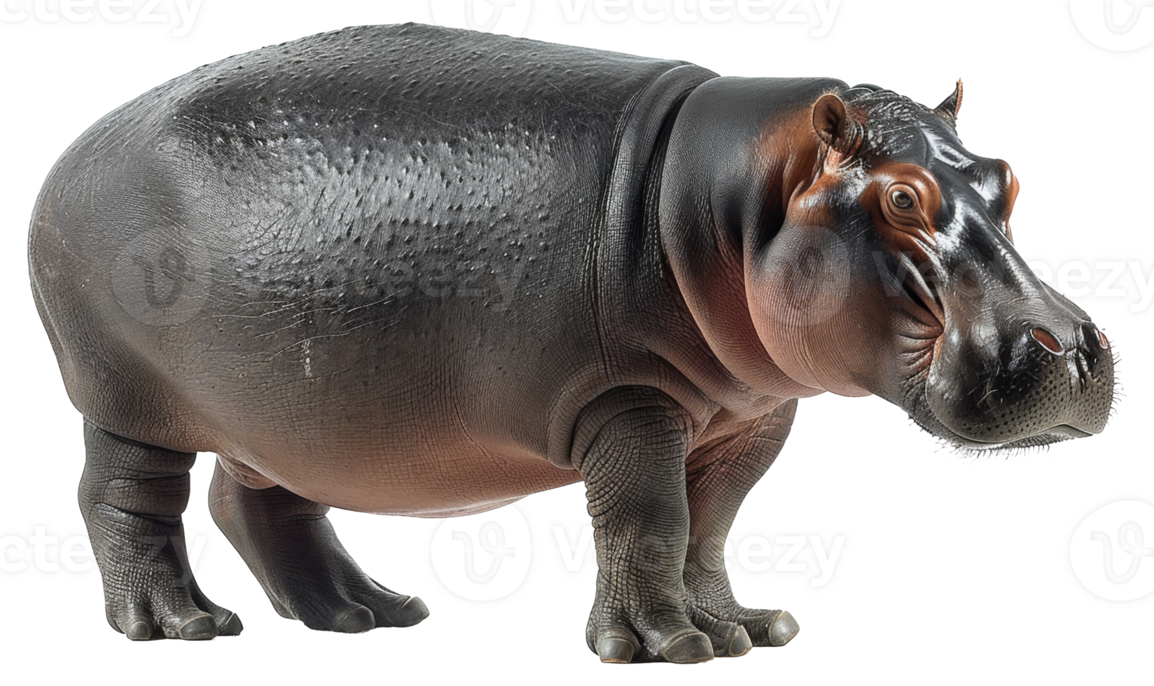 AI generated Majestic hippopotamus standing with powerful presence on transparent background - stock png. png
