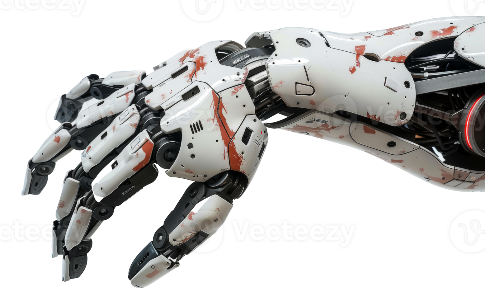 AI generated Futuristic white robotic arm with mechanical complexity on transparent background - stock png. png