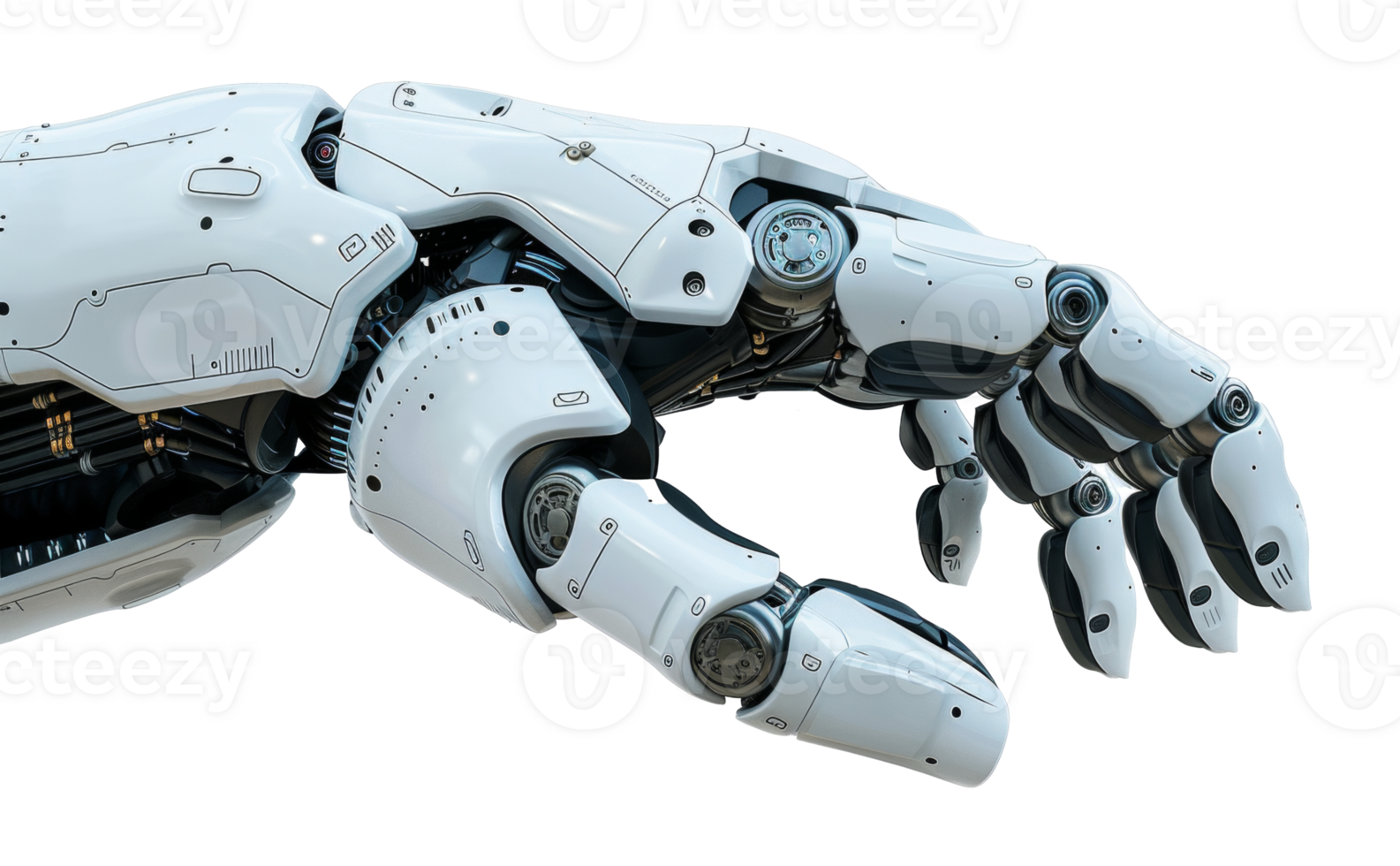 ai gegenereerd futuristische wit robot arm met mechanisch complexiteit Aan transparant achtergrond - voorraad png. png