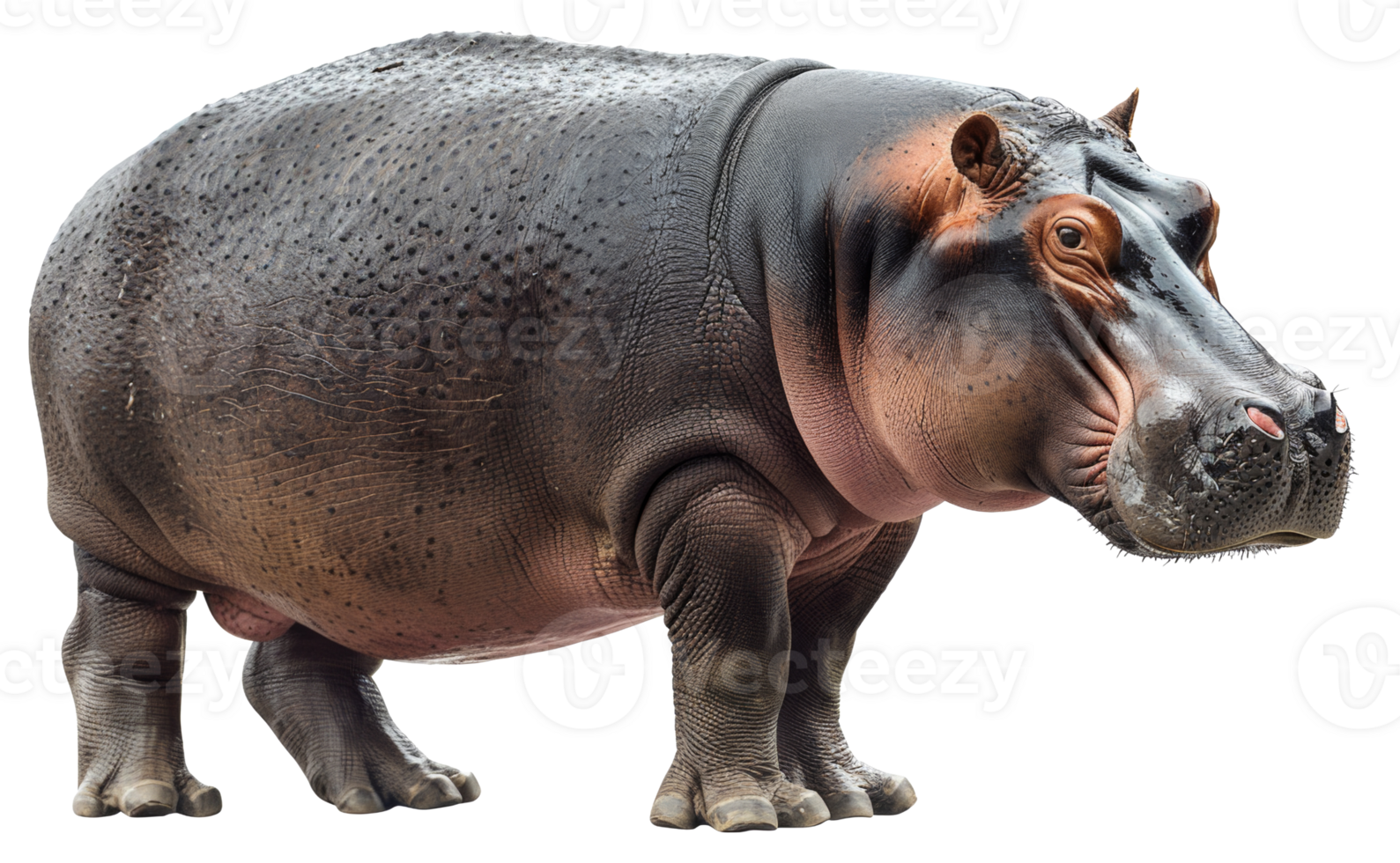 AI generated Majestic hippopotamus standing with powerful presence on transparent background - stock png. png