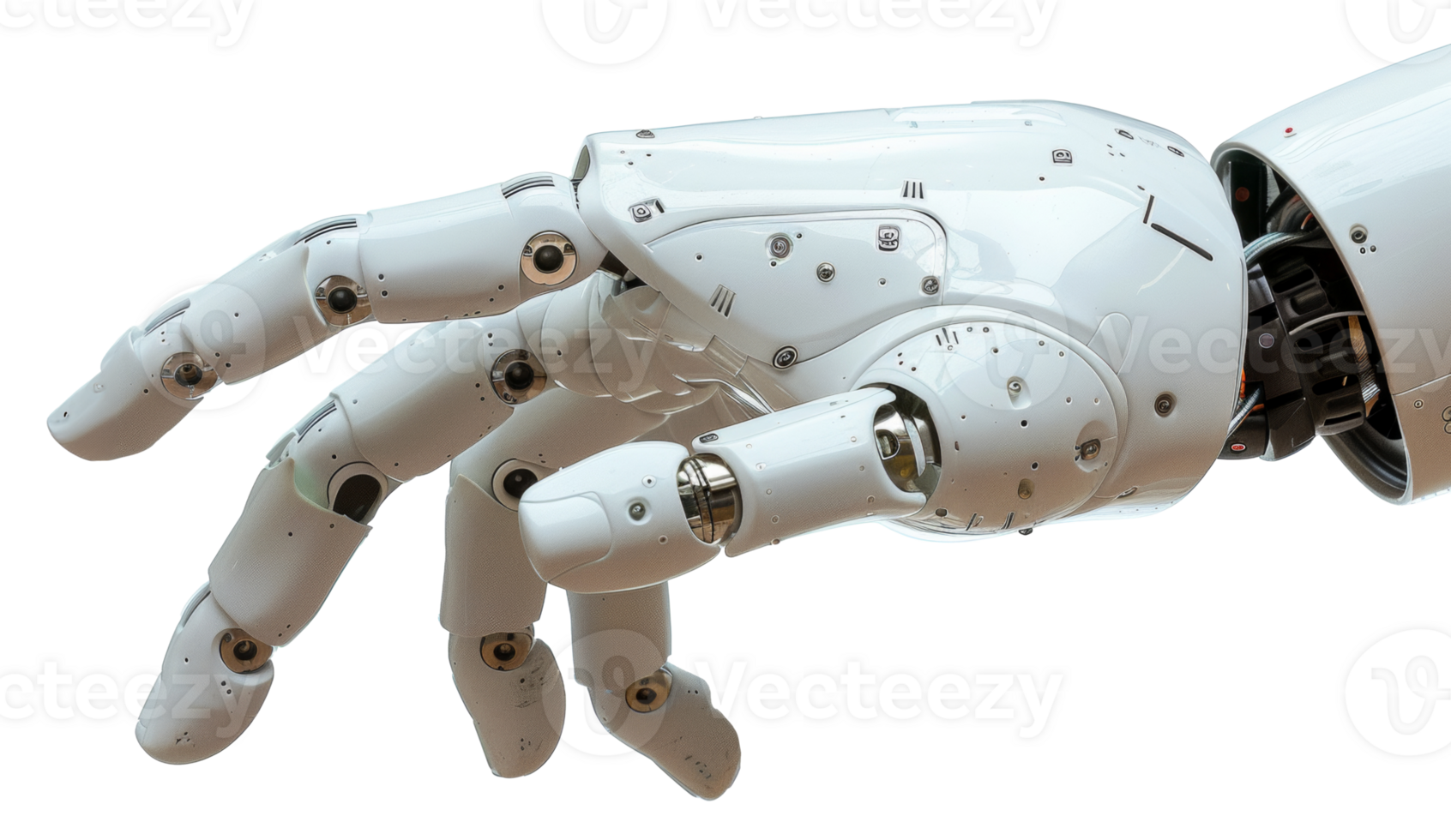 AI generated Futuristic white robotic arm with mechanical complexity on transparent background - stock png. png