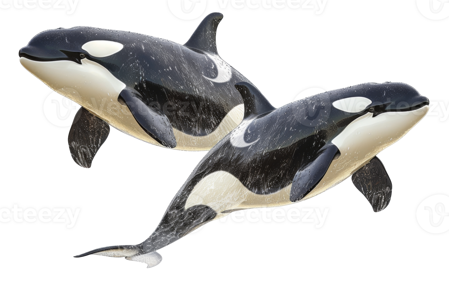 AI generated Pair of orcas swimming together in the ocean on transparent background - stock png. png