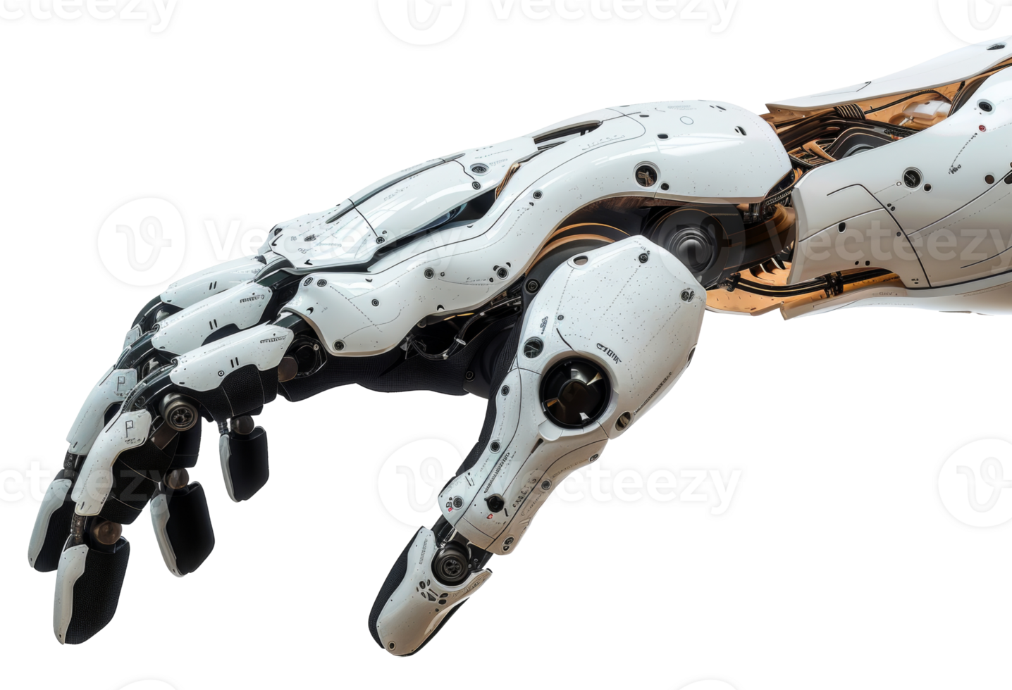 AI generated Futuristic white robotic arm with mechanical complexity on transparent background - stock png. png