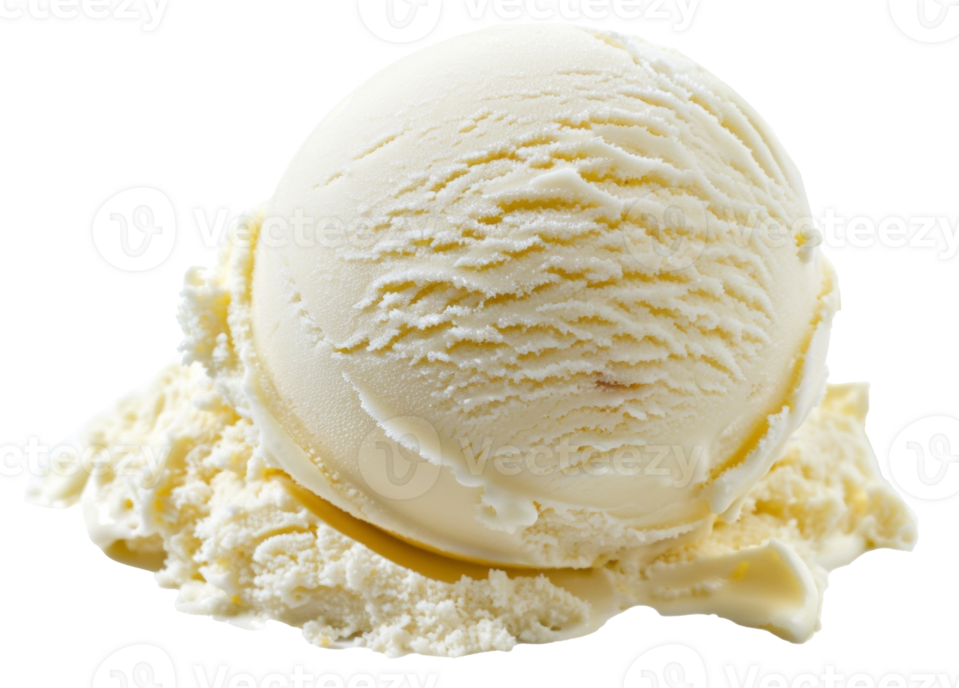 AI generated Vanilla ice cream scoop with textured swirls on transparent background - stock png. png