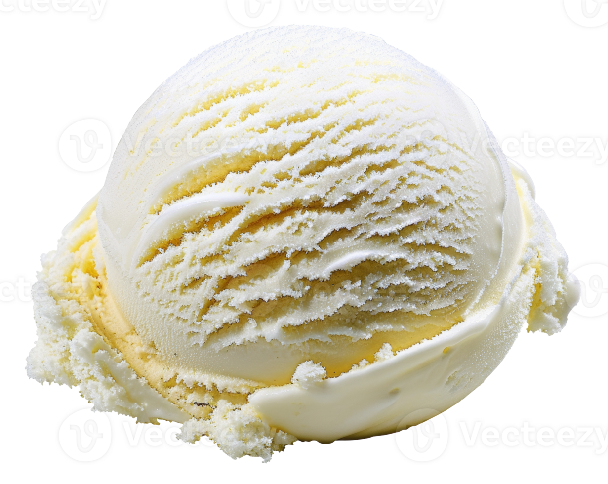 AI generated Vanilla ice cream scoop with textured swirls on transparent background - stock png. png