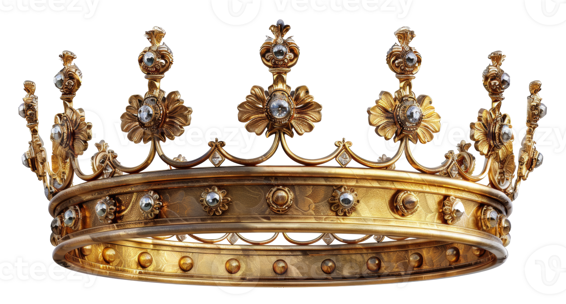AI generated Majestic golden crown with diamonds on transparent background - stock png. png