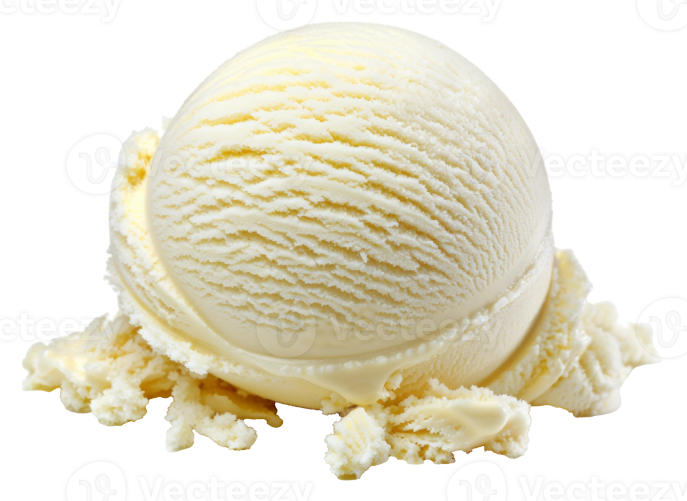AI generated Vanilla ice cream scoop with textured swirls on transparent background - stock png. png