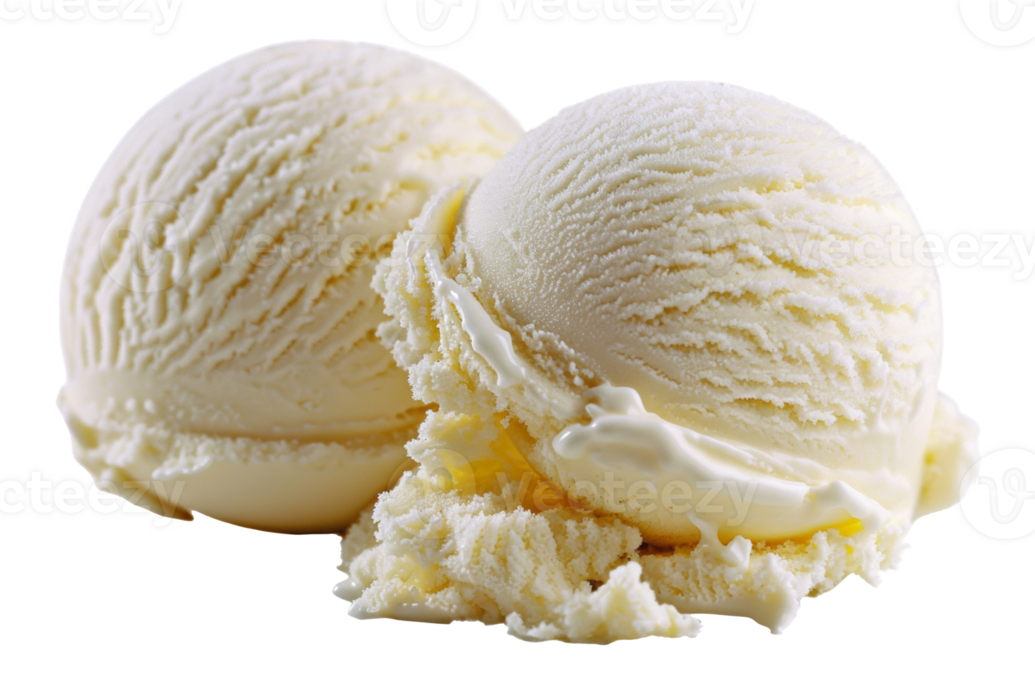 AI generated Vanilla ice cream scoop with textured swirls on transparent background - stock png. png