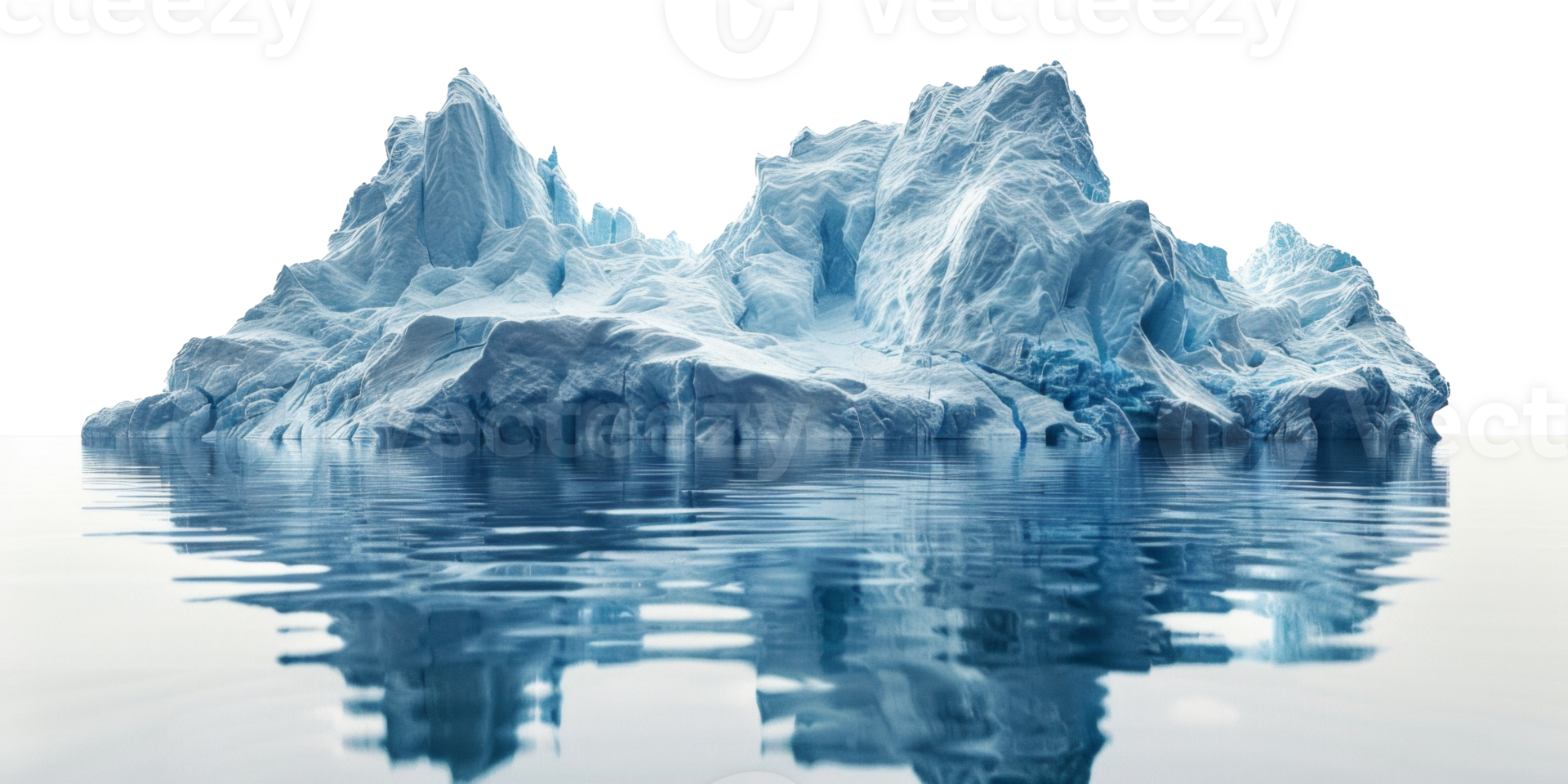 AI generated Majestic iceberg floating in calm water with reflection on transparent background - stock png. png