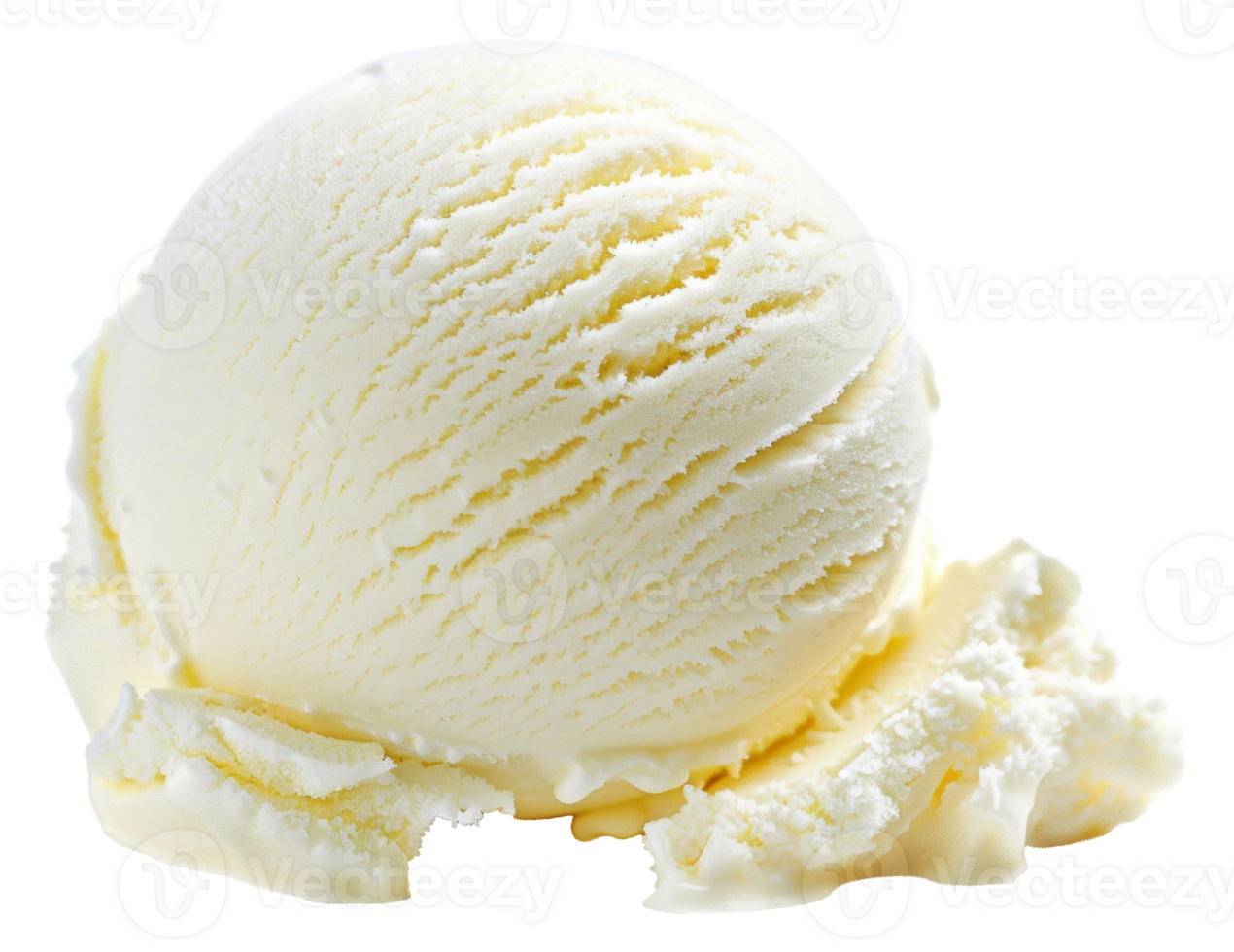 AI generated Vanilla ice cream scoop with textured swirls on transparent background - stock png. png