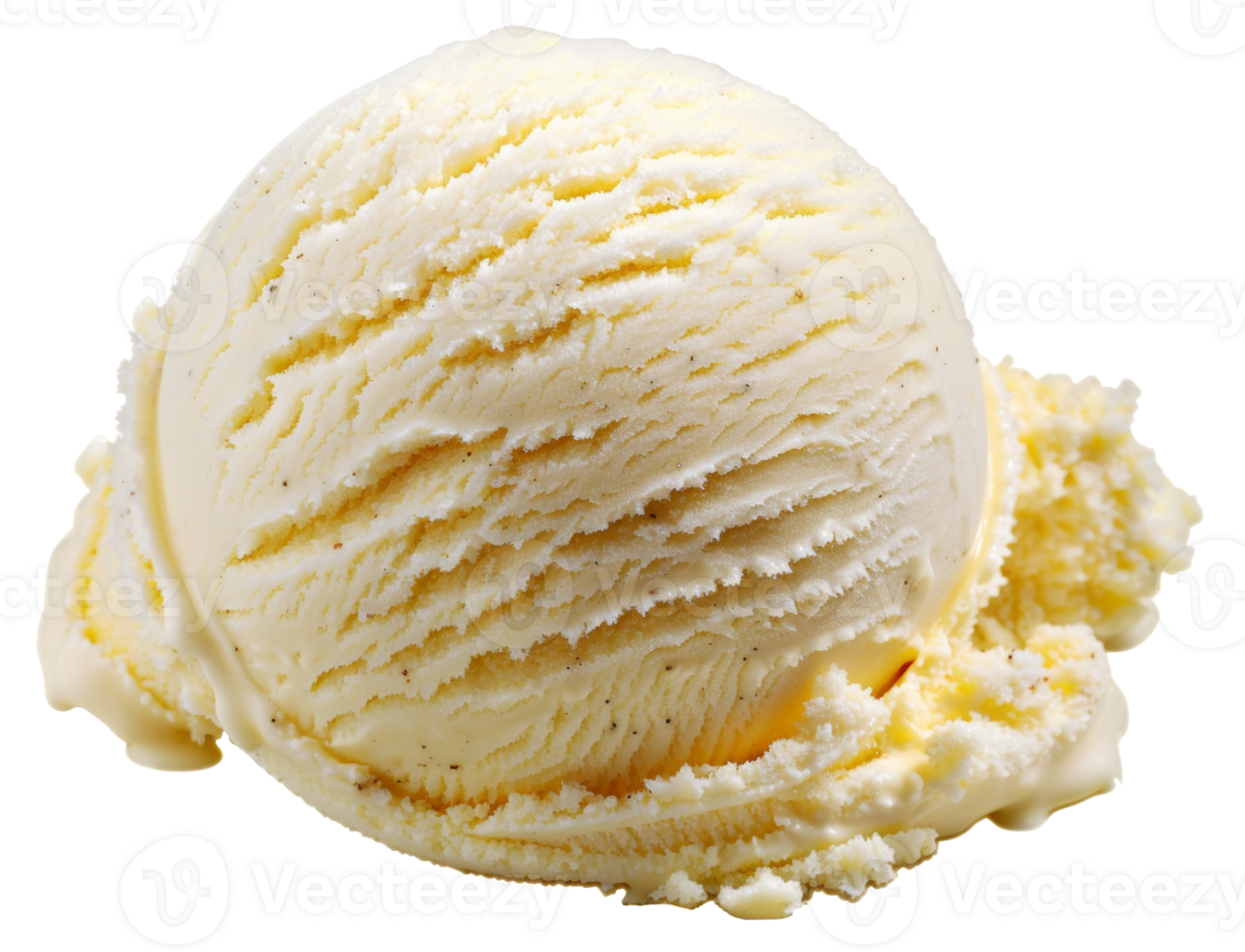 AI generated Vanilla ice cream scoop with textured swirls on transparent background - stock png. png