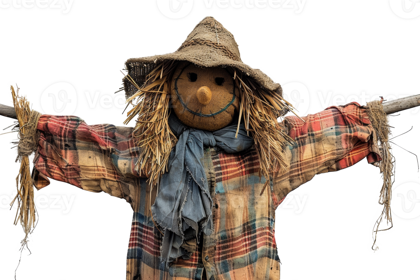 ai genererad handgjort scarecrow bevakning de höst skörda fält på transparent bakgrund - stock png. png