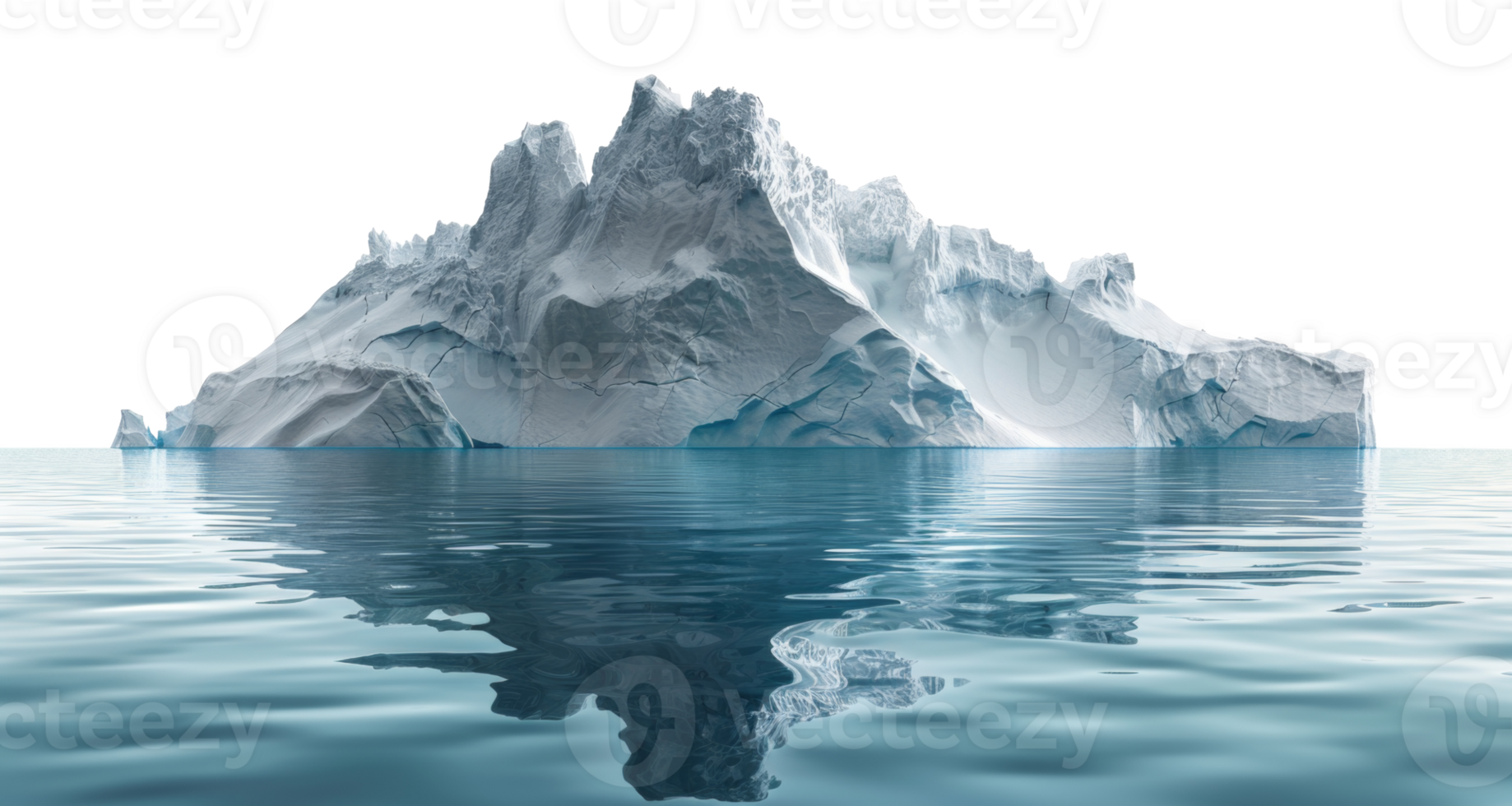 AI generated Majestic iceberg floating in calm water with reflection on transparent background - stock png. png