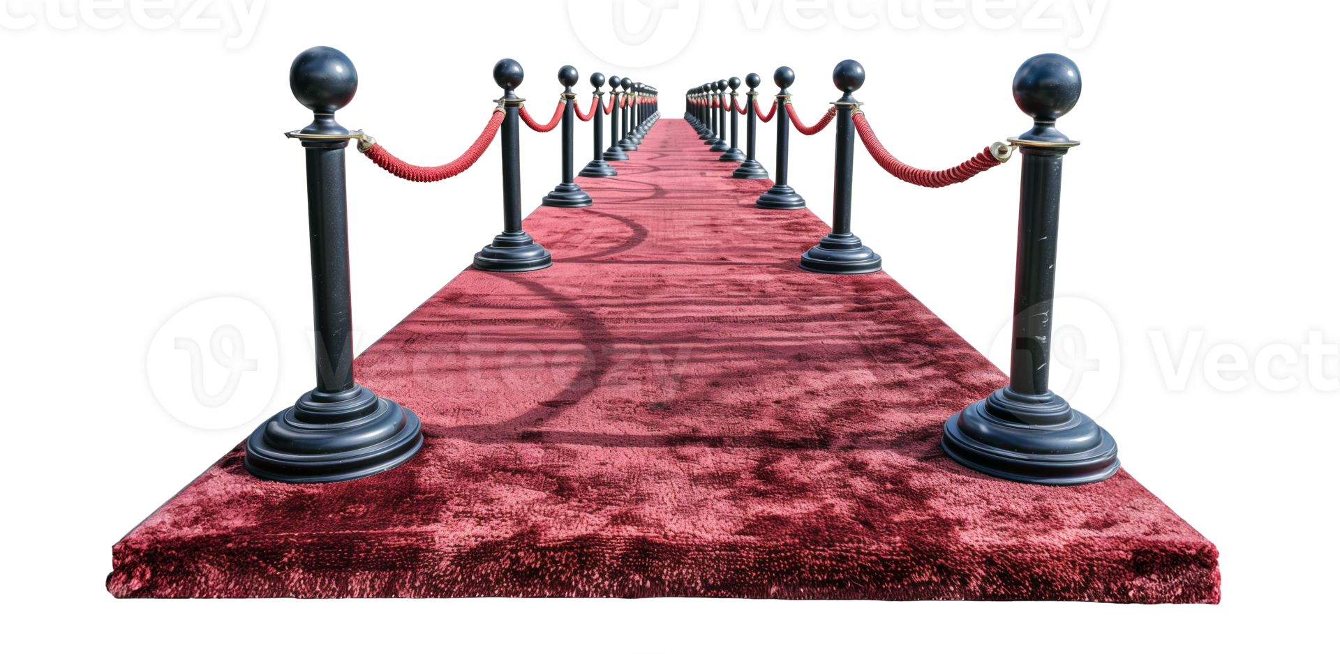 AI generated Luxurious red carpet event entrance with velvet ropes on transparent background - stock png. png