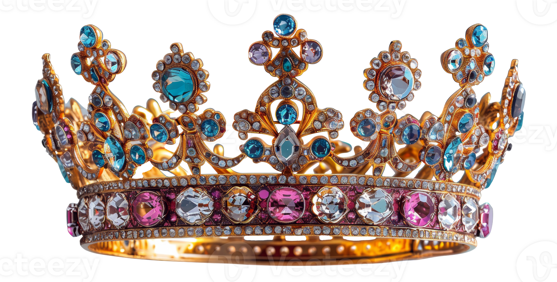 AI generated Extravagant jeweled crown with colorful gems on transparent background - stock png. png