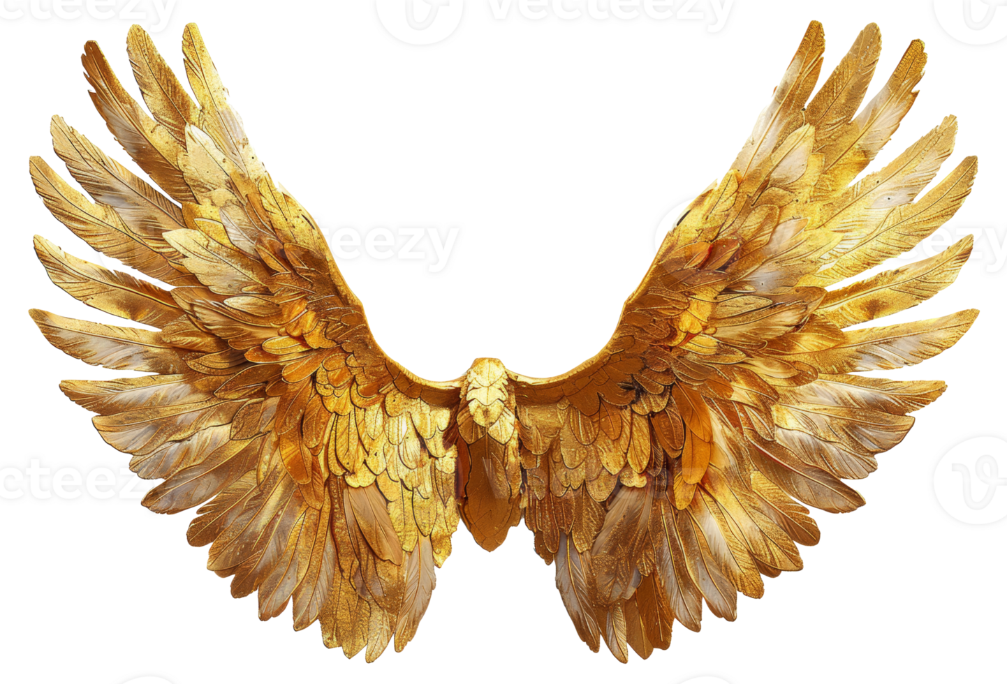 AI generated Golden angel wings spread wide on transparent background - stock png. png