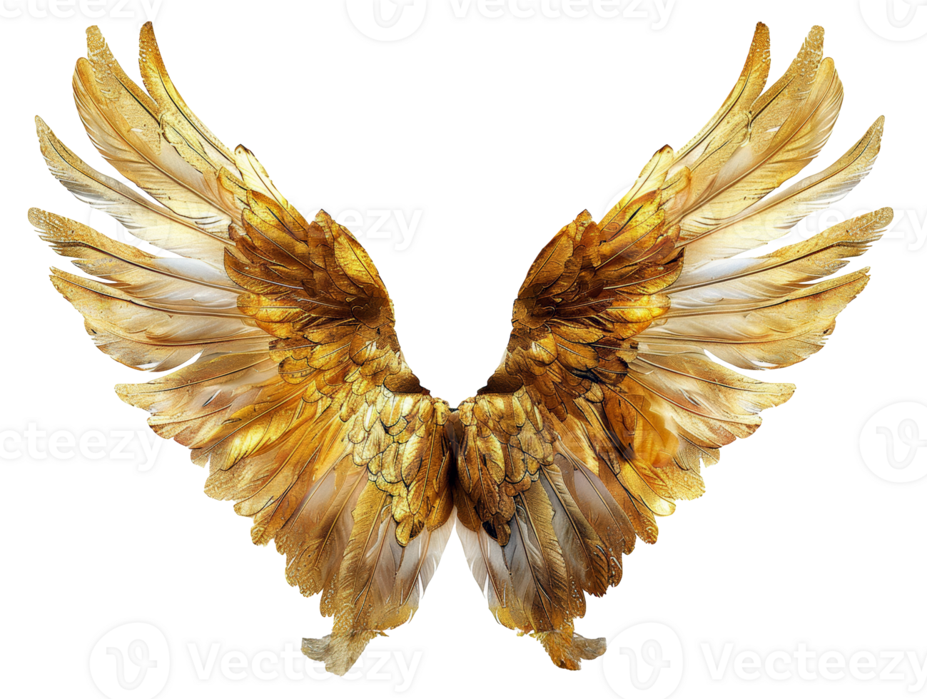 AI generated Golden angel wings spread wide on transparent background - stock png. png