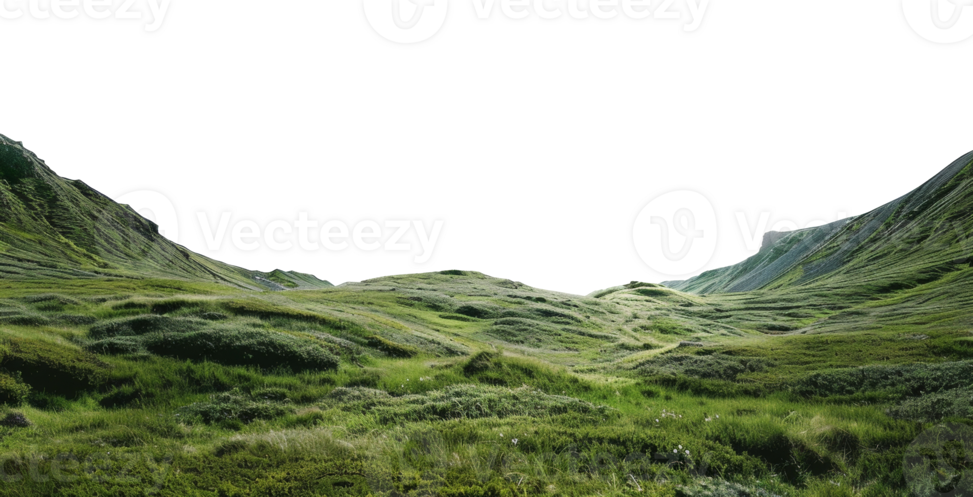 AI generated Verdant rolling hills with grassy textures in the highlands on transparent background - stock png. png