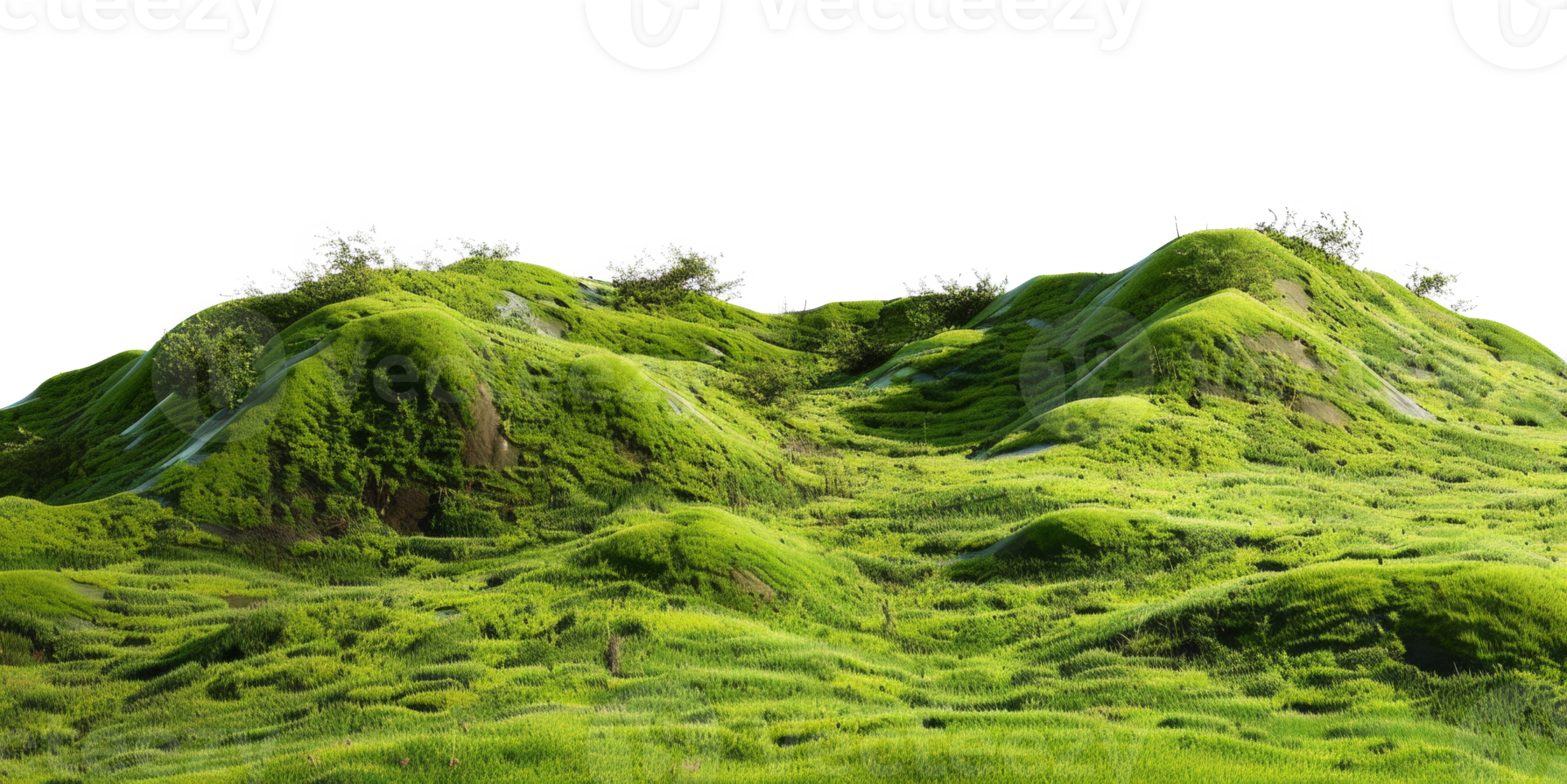 AI generated Serene rolling green hills in a peaceful landscape on transparent background - stock png. png
