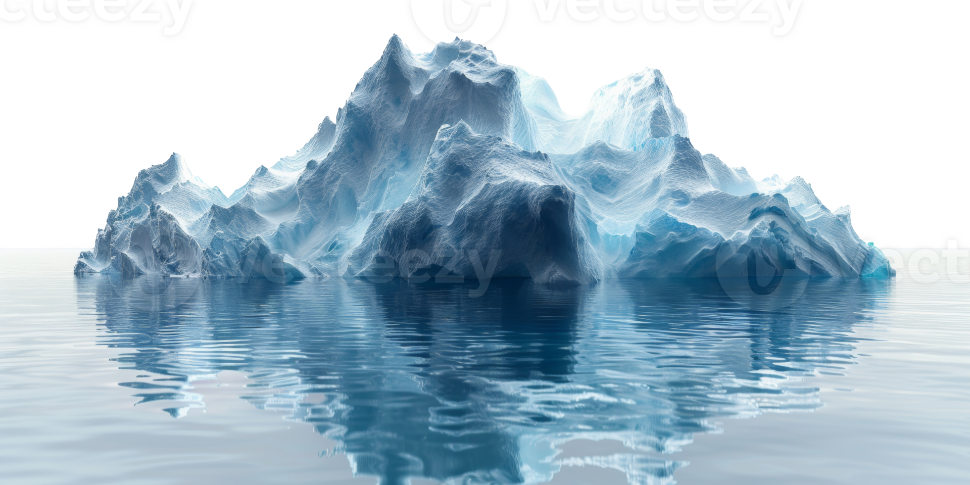 AI generated Majestic iceberg floating in calm water with reflection on transparent background - stock png. png