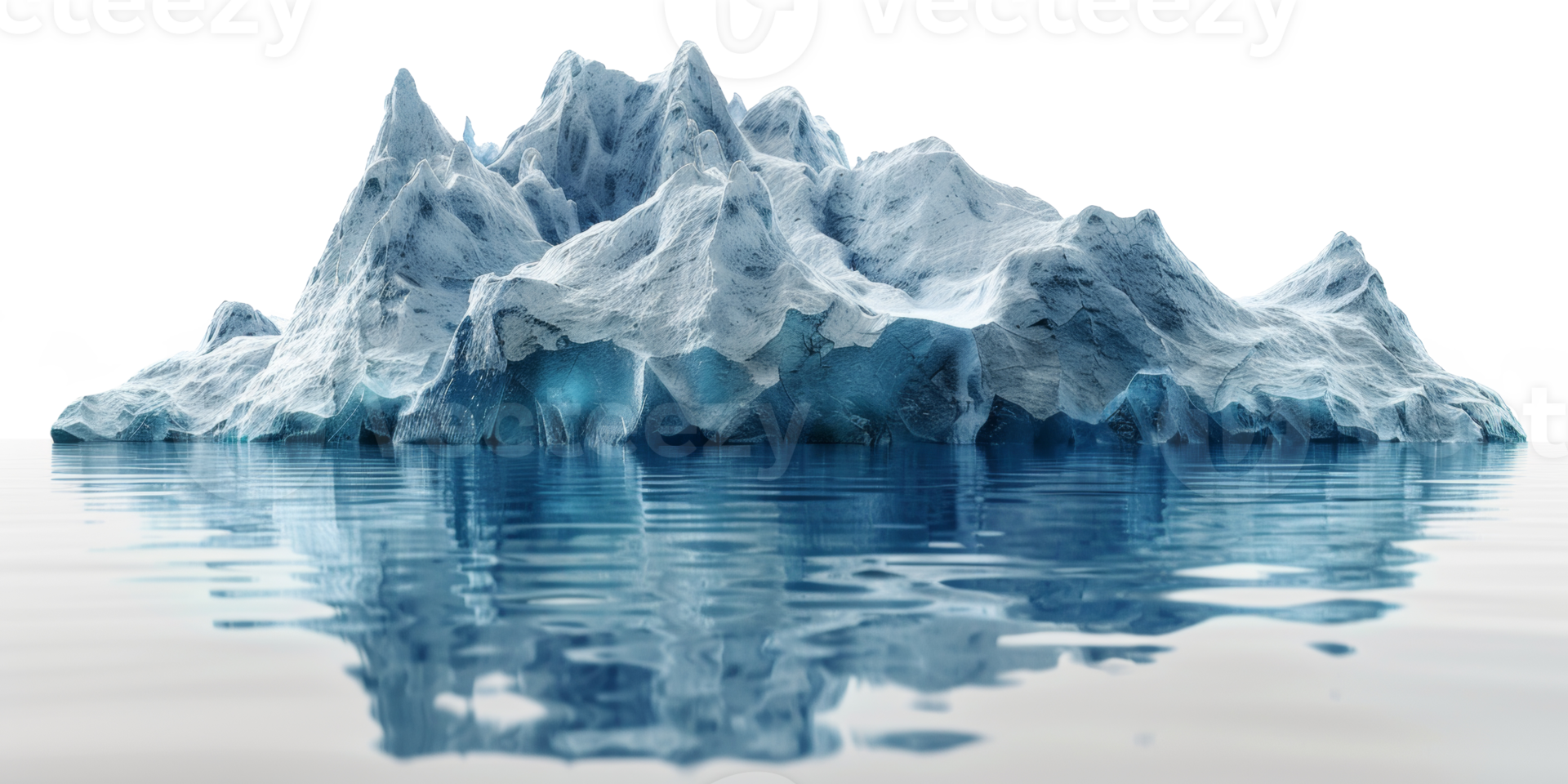AI generated Majestic iceberg floating in calm water with reflection on transparent background - stock png. png