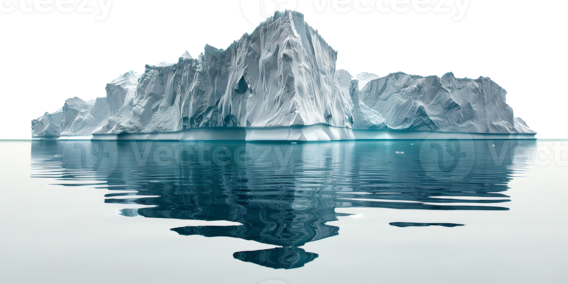 AI generated Majestic iceberg floating in calm water with reflection on transparent background - stock png. png